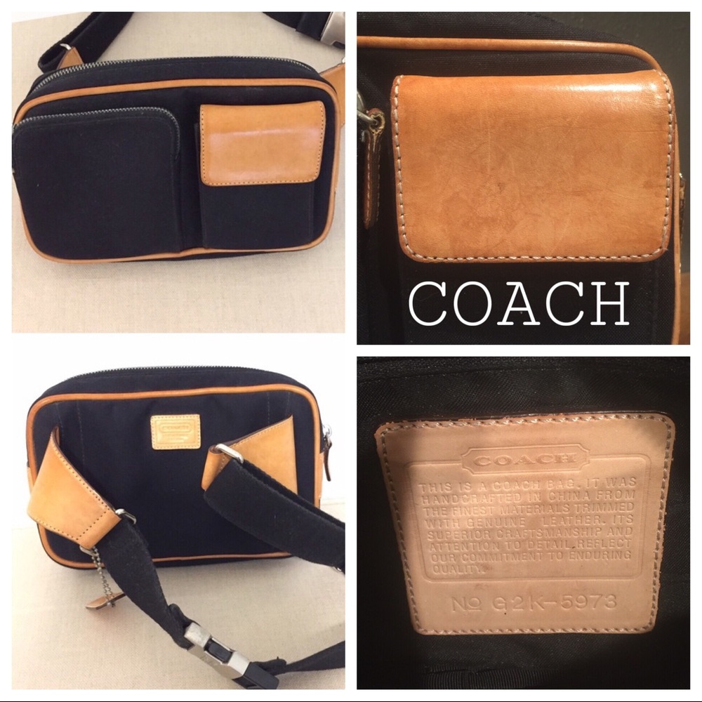 Minimalist Coach Black Canvas Fanny Pack Leather
